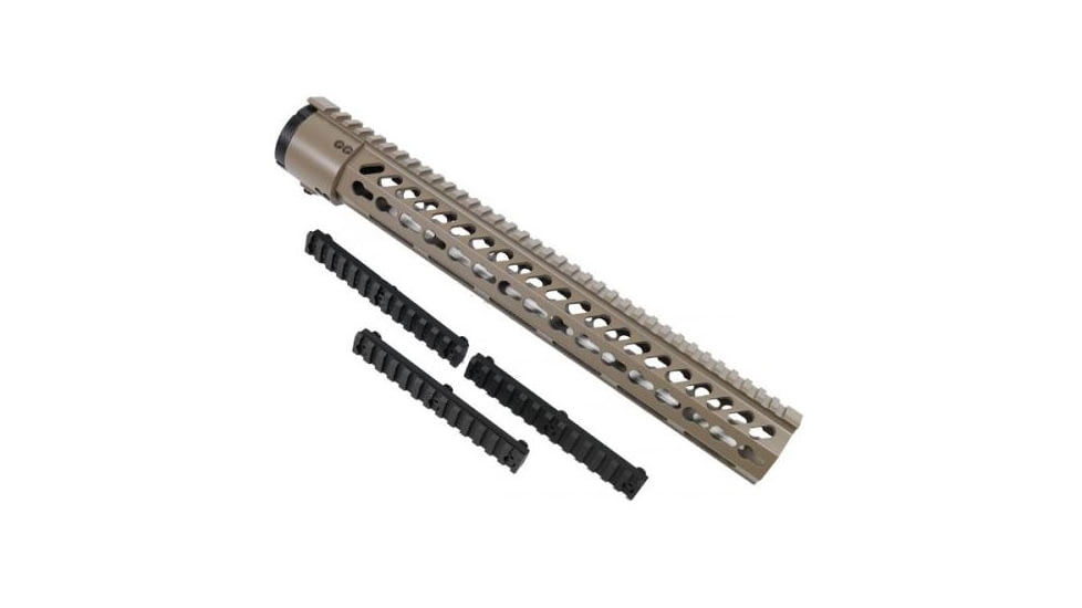 GUNTEC USA Thin Profile Free Floating Keymod Handguard w/Removable Rails Monolithic Top Rail,15in,Cerakote Flat Dark Earth BA79-K-15-FDE