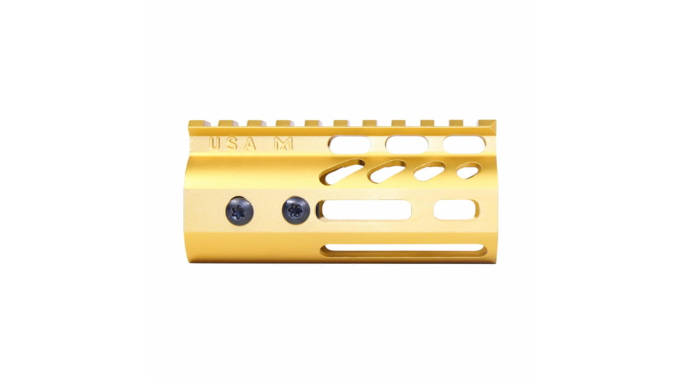 Guntec USA Ultra Lightweight Thin M-LOK System Free Floating Handguard w/Monolithic Top Rail, 4in, Gold, GT-4MLK-GOLD