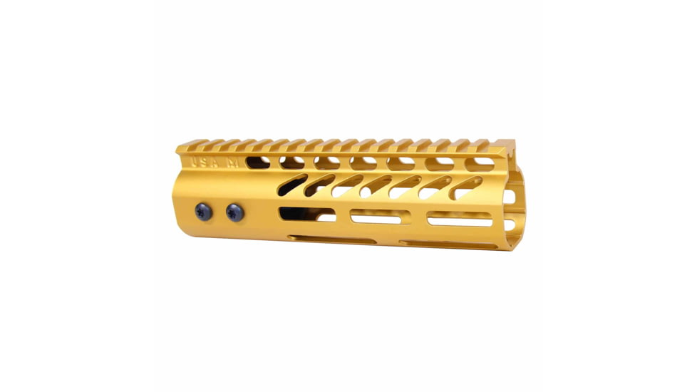 Guntec USA Ultra Lightweight Thin M-LOK System Free Floating Handguard w/Monolithic Top Rail, 7in, Gold, GT-7MLK-GOLD