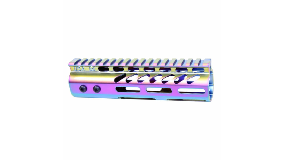 Guntec USA Ultra Lightweight Thin M-LOK System Free Floating Handguard w/Monolithic Top Rail, 7in, MATTE RAINBOW PVD COATED, GT-7MLK-M-RPVD