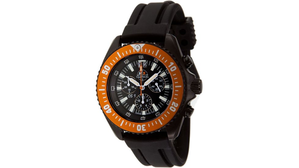 H3 Tactical H3.15121 Orange Shadow 1 Mens Watch - Black Dial, Black Rubber Band, Orange Bezel, Timer