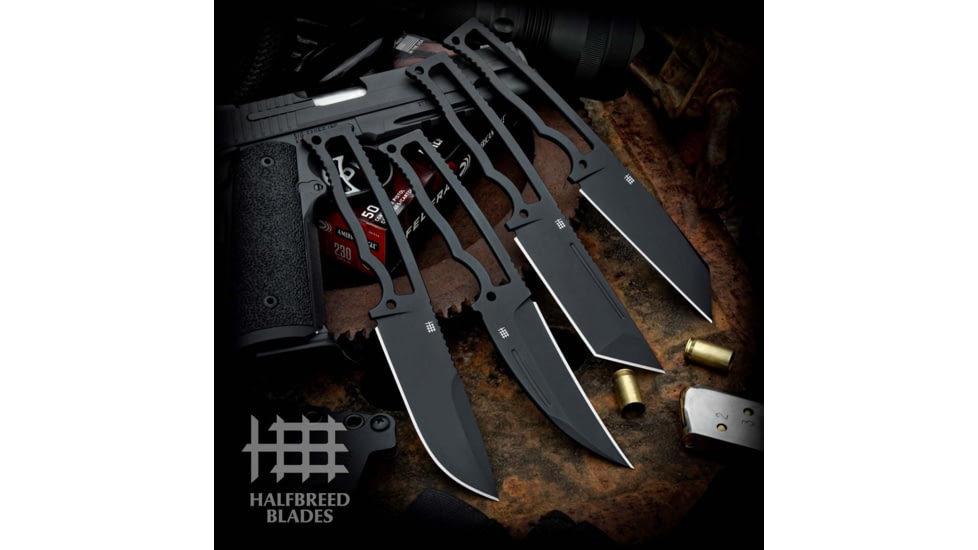 Halfbreed Blades Compact Field PVD DP Fixed Blade Knife, 8.13in Overall, 4in Black PVD VG-10 Stainless Drop Point Blade, Skeletonized Handle, Plastic Sheath, CFK-01-BLK