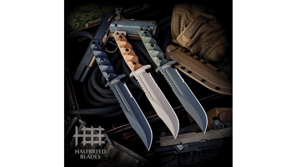 Halfbreed Blades Gen-2 Large Infantry Knife, 6.89in, Bohler K110, Black Teflon Partially Serrated Clip Point Blade, Black G10 Handle, LIK-01 GEN II BLK
