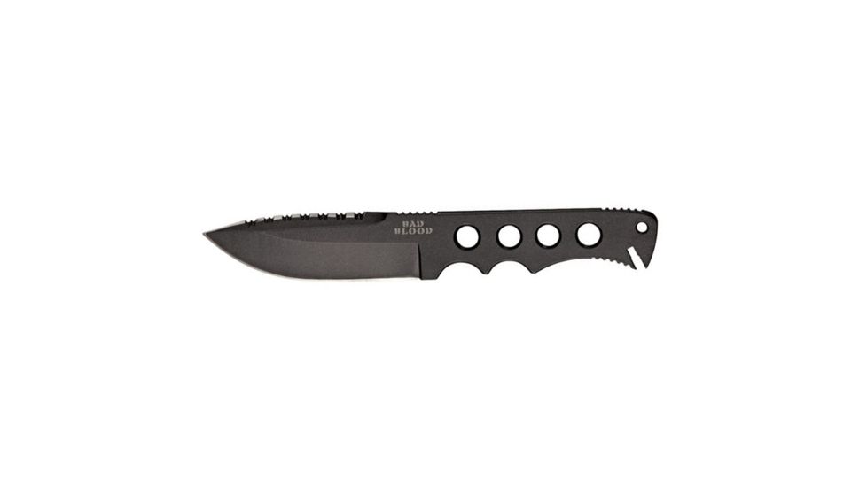 Hallmark Bad Blood - Combat Commander Knive, Paritally Serrated 8Cr14 4 1/4in Blade, Skeletonized Handle, Black, BB0113B