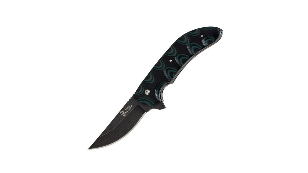 Hallmark Bad Blood - Kendrick - Spiraling Demise, Black 8Cr14 Stainless Steel, Saber Ground 3.5/8in Blade, Green And Black G10, BB0103K