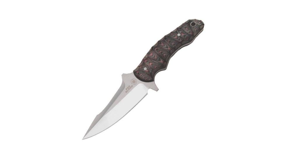 Hallmark Bad Blood - Mosier - Wisper, 8Cr14 Stainless Steel, Saber Ground 4in Blade, Contoured Red And Black Layered G10 Handle, BB0123M