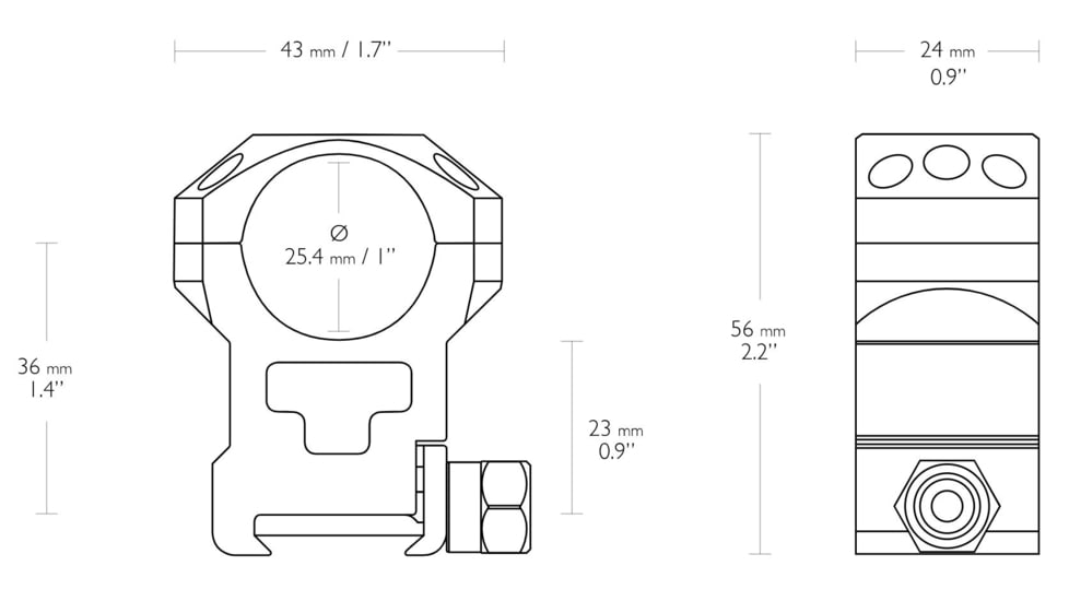 Hawke Sport Optics Tactical Rings Weaver - 2-Pieces, 1in, Extra High, Black, 24113