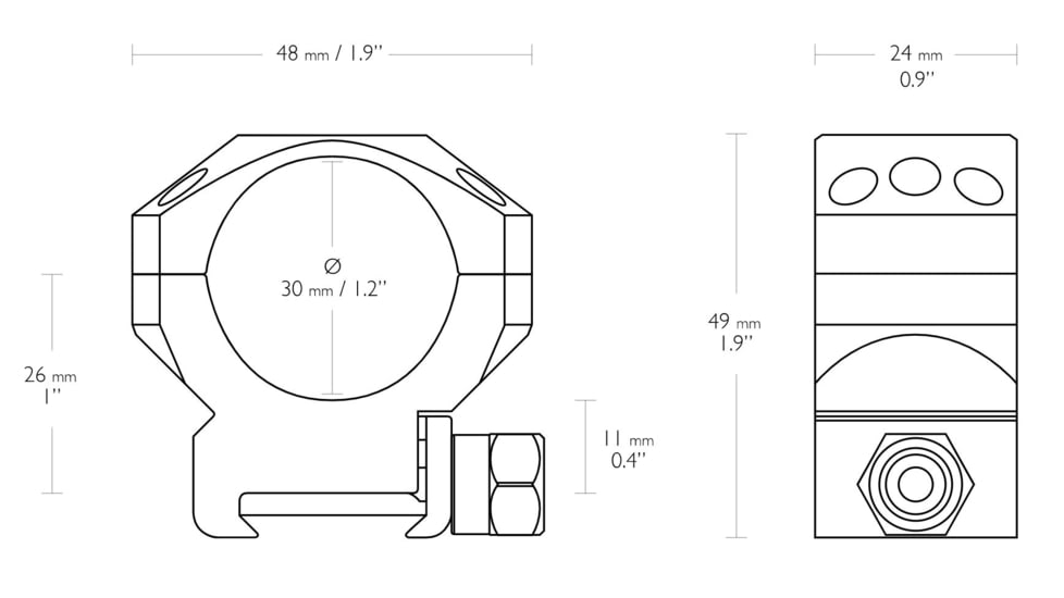 Hawke Sport Optics Tactical Rings Weaver - 2-Pieces, 30mm, Medium, Black, 24116