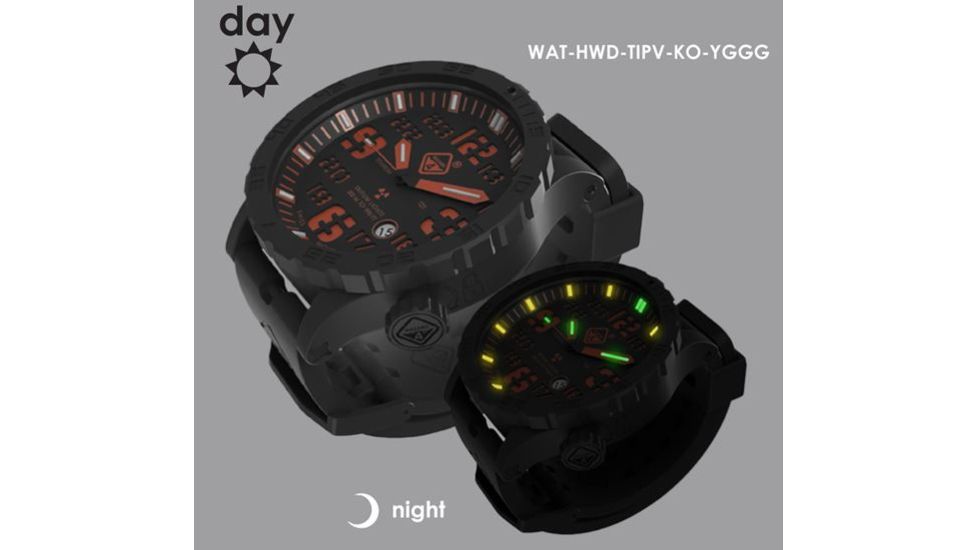 Hazard 4 HeavyWater Diver Titanium Black PVD Dive Watch,Black Dial,Orange Graphics,Green Bezel,Nylon Strap WAT-HWD-TIPV-KO-YGGG