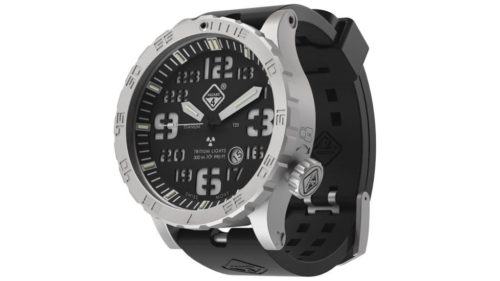 Hazard 4 HeavyWater Diver Titanium Tritium Dive Watch,Black Dial, White Graphics,Green Bezel,Nylon Strap WAT-HWD-TI-KW-GGYG