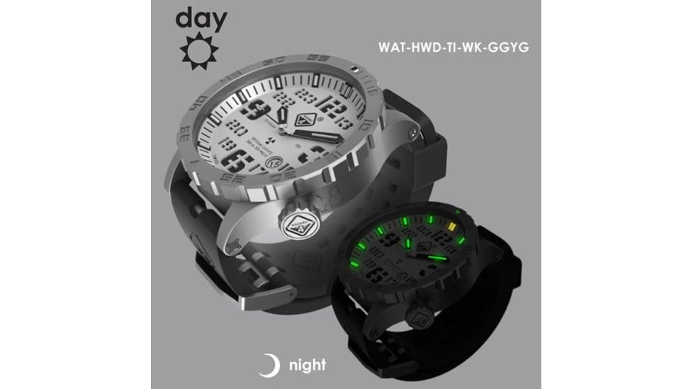 Hazard 4 HeavyWater Diver Titanium Tritium Dive Watch,White Dial,Black Graphics,Green Bezel,Nylon Strap WAT-HWD-TI-WK-GGYG