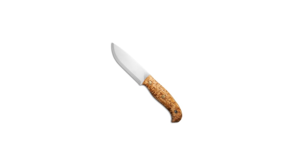 Helle Helle Nordlys Fixed Blade Survival Knife Curly Birch 4.8" Satin 14C28N #671, Wood, Sandvik 14C28N, adult, BHQ-203828