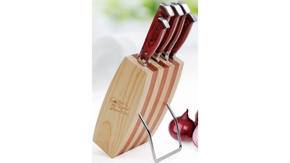 Hen &amp; Rooster 5 Pc Kitchen Knife Set,Carbon Steel Blades,Brown Wood Handles, HRI-043