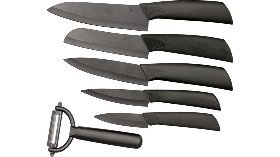 Hen &amp; Rooster 6 pc Ceramic Kitchen Knife Set HRI016