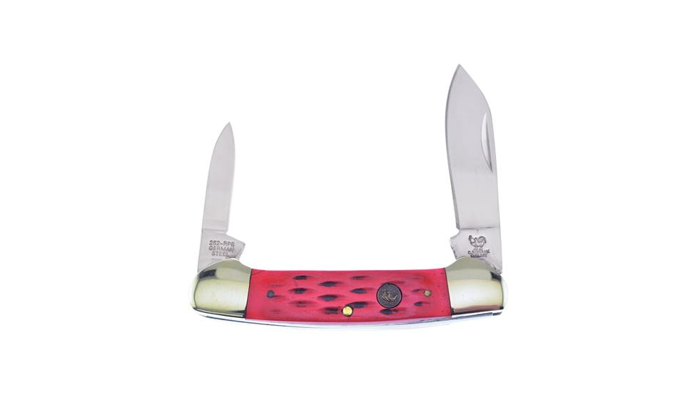 Hen &amp; Rooster Canoe Folding Knife,Spear and Pen Blade, Red Pick Bone Handle HR252RPB