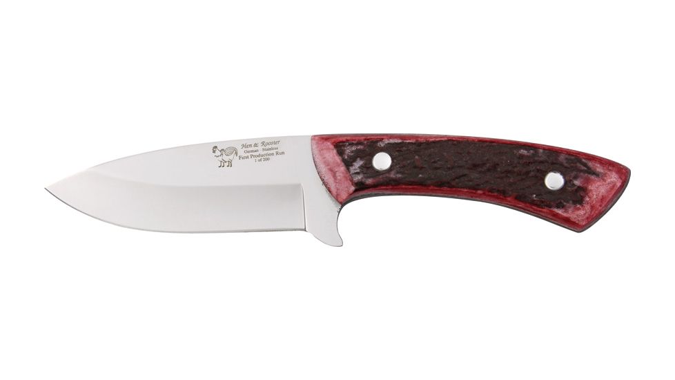 Hen &amp; Rooster Hunter Fixed Blade Knife,Stainless Blade, Red Stag Handle HR5030RDS