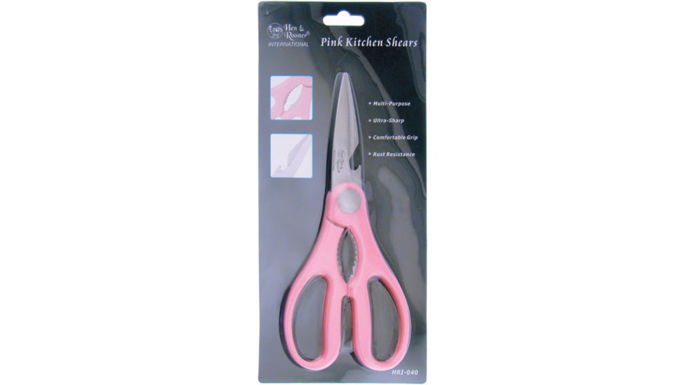 Hen &amp; Rooster Kitchen Shears Pink, Kitchen Shears, 8in Overall, 2.88in SS Blades, Pink Synthetic Handles, Nutcracker Notch, Bottle Opener, Pink, HRI-040