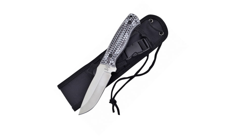 Hen &amp; Rooster Knife, 8.5in Overall, 3.75in Satin SS Blade, Black/White Textured G10 Handle, Black Nylon Sheath, HR-006BLK
