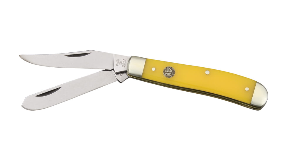 Hen &amp; Rooster Small Trapper Yellow Folding Knife,Stainless Clip and Spey Blade, Yellow Corelon Handle HR212Y