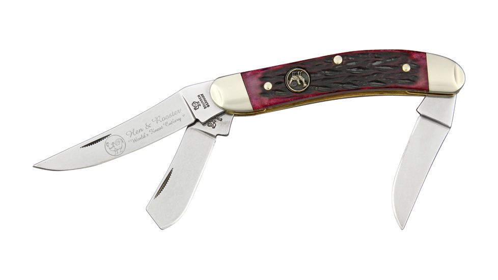 Hen &amp; Rooster Sowbelly Red Folding Knife, Red Walnut Jigged Handle HR283RWJ