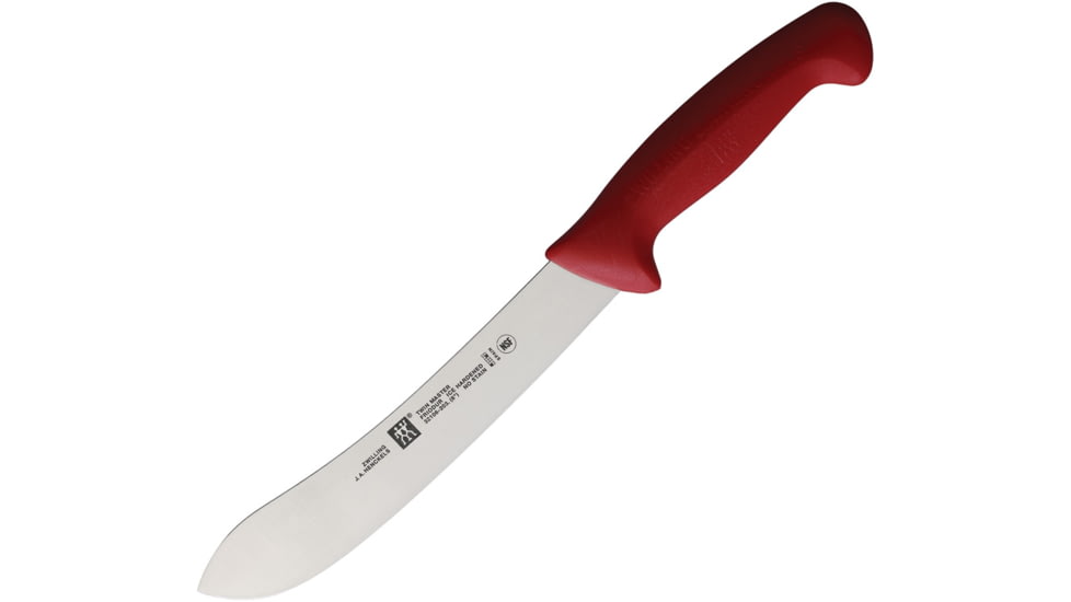 HENCKELS ZWILLING Twin Master Pro Butcher Knife, 13.5in Overall, 8in Satin Finish Stainless Blade, Red Plastic Handle, 32106-203