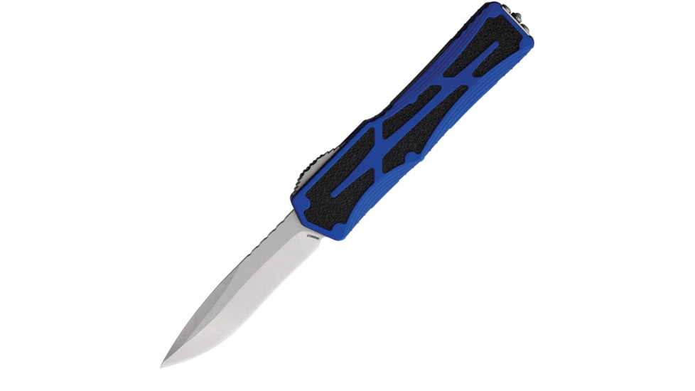 Heretic Knives Auto Colossus OTF Automatic Folding Knives, 3.5in, Stonewash Finish CPM MagnaCut Stainless Blade, Recurve Blade, Blue Aluminum Handle, H0422ABLU