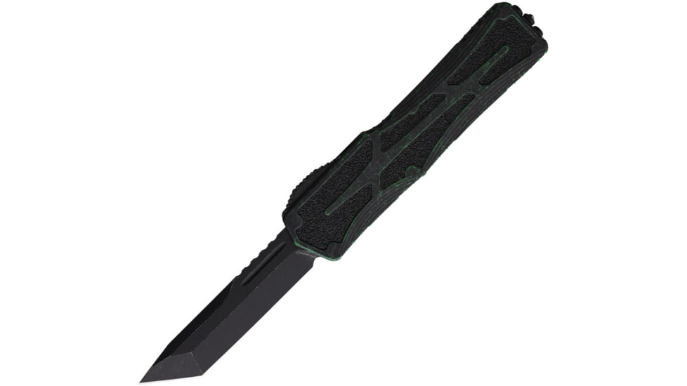 Heretic Knives Auto Colossus OTF Automatic Folding Knives, 3.5in, Black Stonewash Finish CPM MagnaCut Stainless Tanto Blade, Breakthrough Green Aluminum Handle, H0408ABRKGRN
