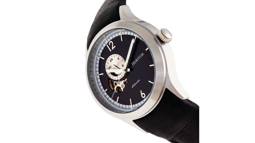 Heritor Automatic Antoine Semi-Skeleton Leather-Band Watch, Silver/Black, One Size, HERHR8506