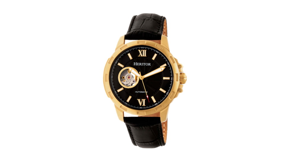 Heritor Automatic Bonavento Semi-Skeleton Leather-Band Watch, Gold/Black, One Size, HERHR5604