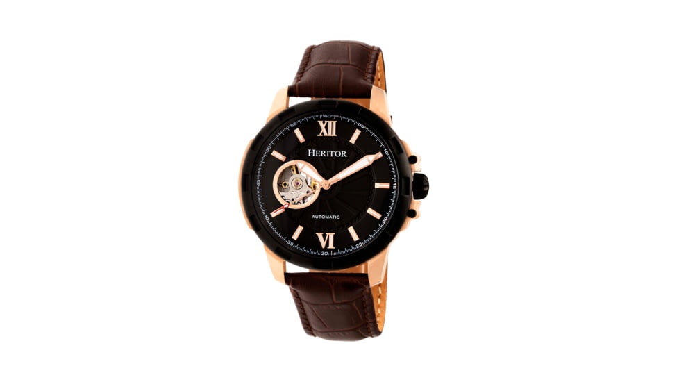 Heritor Automatic Bonavento Semi-Skeleton Leather-Band Watch, Rose Gold/Black, One Size, HERHR5605