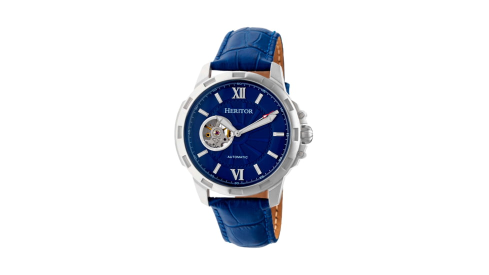 Heritor Automatic Bonavento Semi-Skeleton Leather-Band Watch, Silver/Blue, One Size, HERHR5603