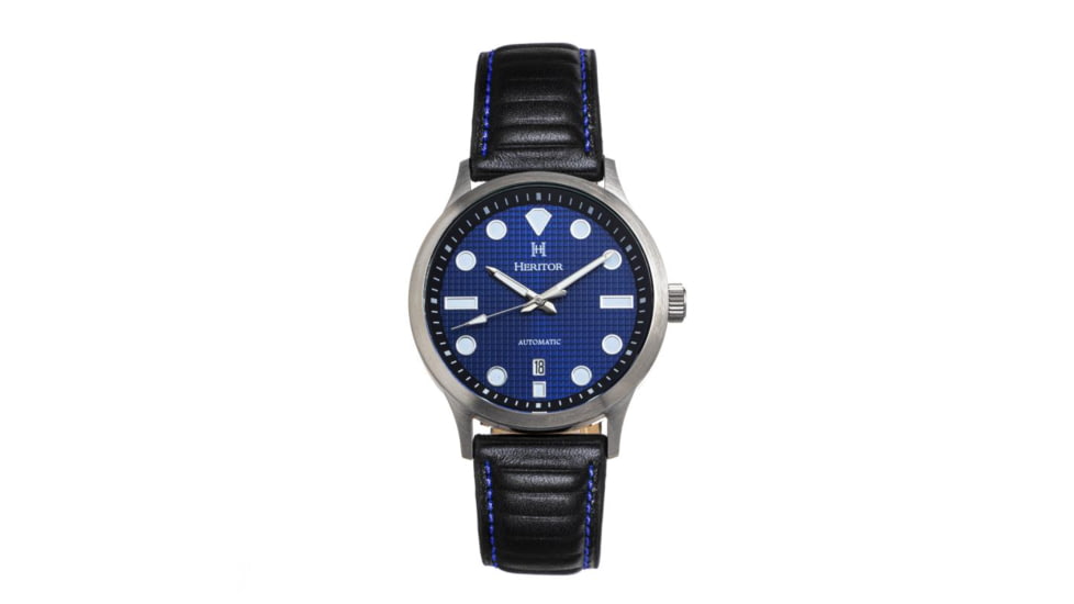 Heritor Automatic Bradford Leather-Band Watch w/Date, Blue/Black - Mens, HERHS1104