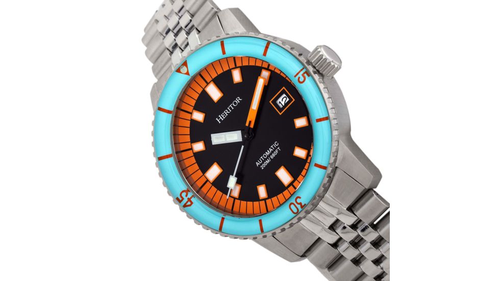 Heritor Automatic Edgard Bracelet Diver's Watch w/Date, Light Blue/Black, One Size, HERHR9102