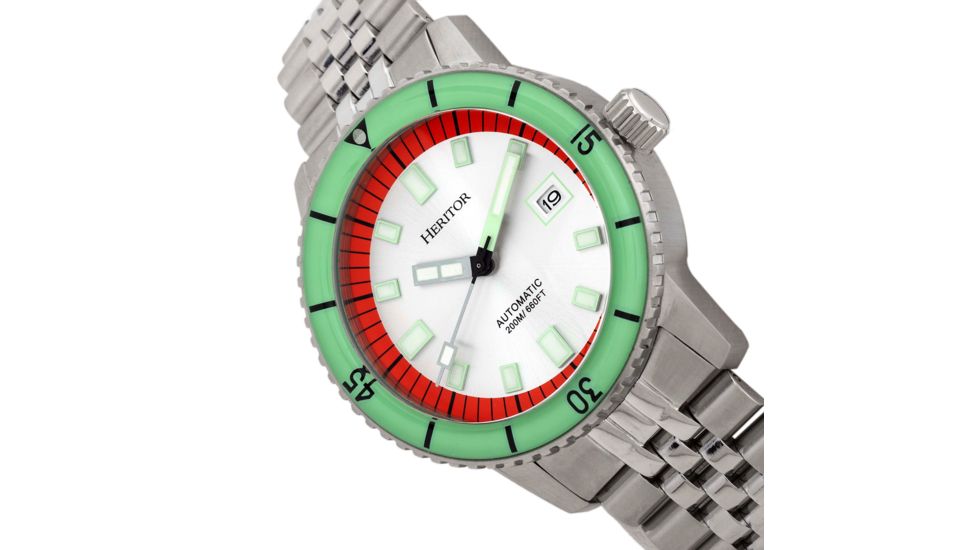 Heritor Automatic Edgard Bracelet Diver's Watch w/Date, Mint/Silver, One Size, HERHR9101