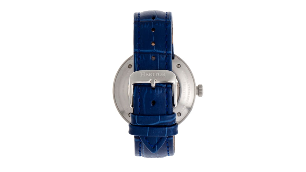 Heritor Automatic Jasper Skeleton Leather-Band Watch, Silver/Blue, One Size, HERHR8705