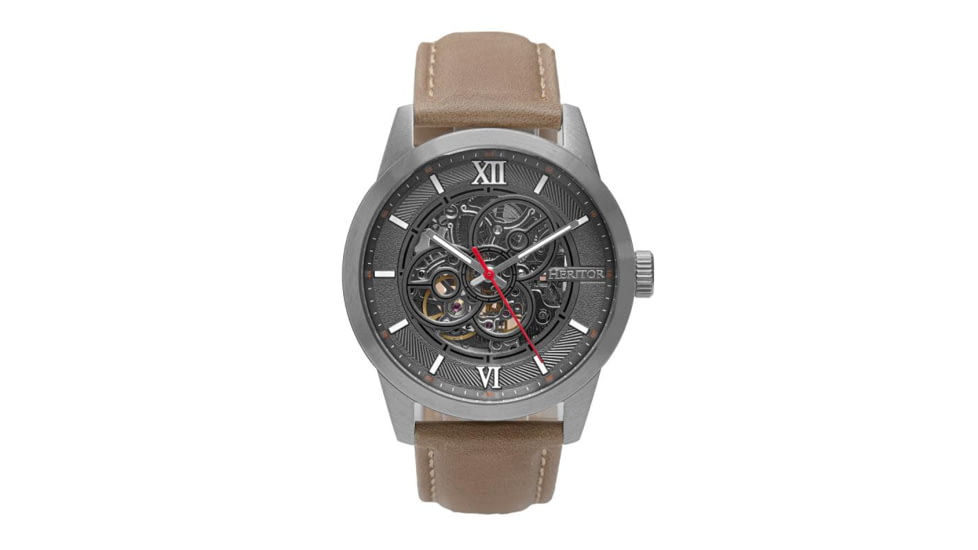 Heritor Automatic Jonas Leather-Band Skeleton Watch, Silver/Grey - Mens, HERHR9504