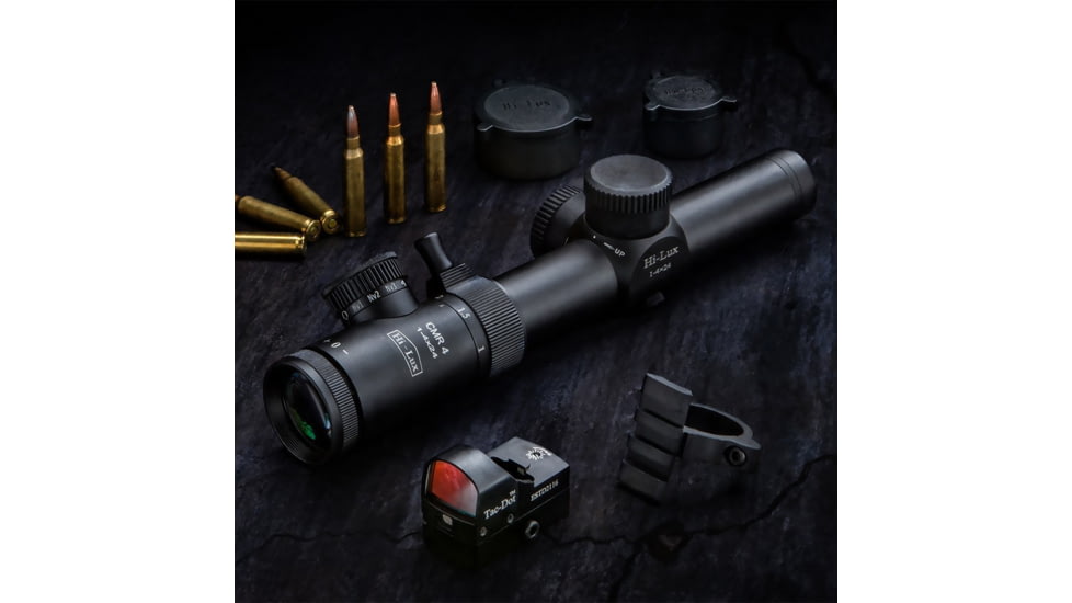 Hi-Lux CMR4-556 1-4X24 Tactical Rifle Scope w/Red Illuminated 556 NATO BDC Reticle, Matte Black, CMR4-556-R, EDEMO1