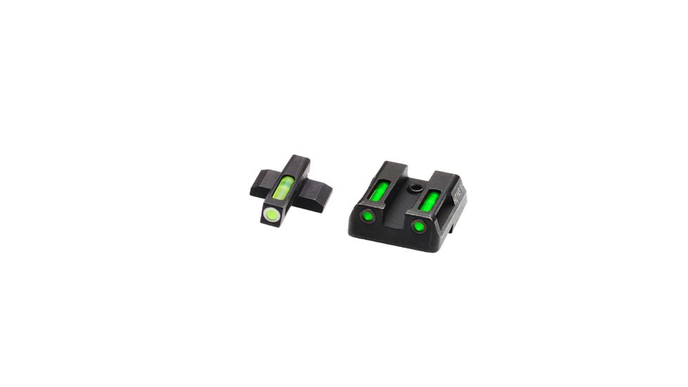 EDEMO HiViz Litewave H3 Tritium/Litepipe Sight Set, HK VP9, HK VP9SK, HK VP40, HK45, HK45C, HK P30, HK P30L, Black, Green Litepipes w/ White Front Ring, HKN321, EDEMO1
