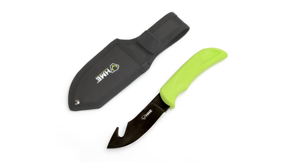 HME Products 3.5in Fixed Blade Knife w/Gut Hook and Heavy-Duty Sheath, HME-KN-FBGH