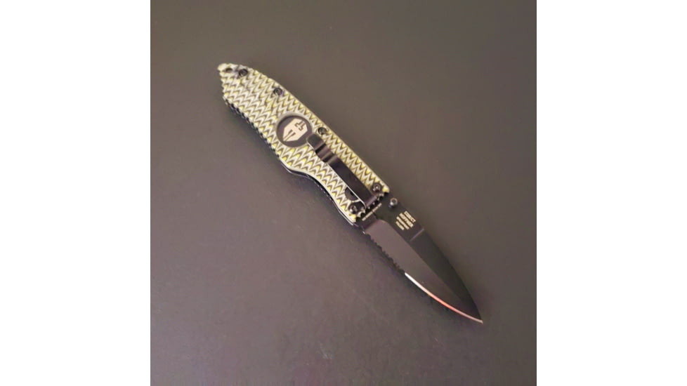 Hoffner Knives 2.8in Chiseled Grip Combo Blade Folding Knife, 440c Spear Point Blade, Olive/Black, FK-S2CBK-CDO