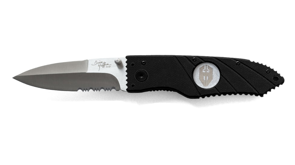 Hoffner Knives 3.5in Chiseled Grip Combo Blade Folding Knife, 440c Spear Point Blade, Black/Silver, FK-S3CSS-FB