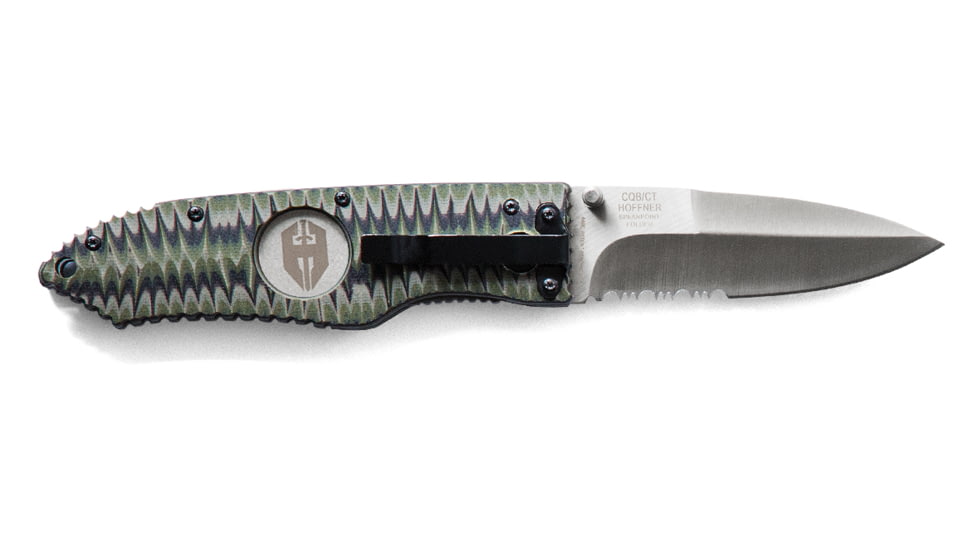 Hoffner Knives 3.5in Chiseled Grip Combo Blade Folding Knife, 440c Spear Point Blade, Olive/Silver, FK-S3CBS-CDO