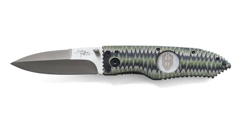Hoffner Knives 3.5in Chiseled Grip Smooth Blade Folding Knife, 440c Spear Point Blade, Olive/Silver, FK-S3SBS-CDO