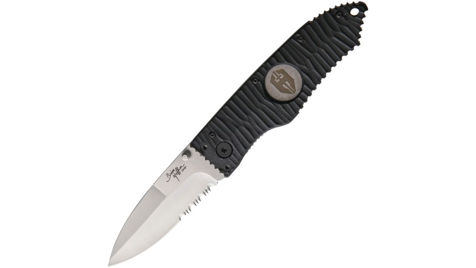 Hoffner Knives Chiseled Linerlock Black Folding Knife,3.5in,Stainless Steel,Partially Serrated,Satin,Black,G10 Handle ATA25