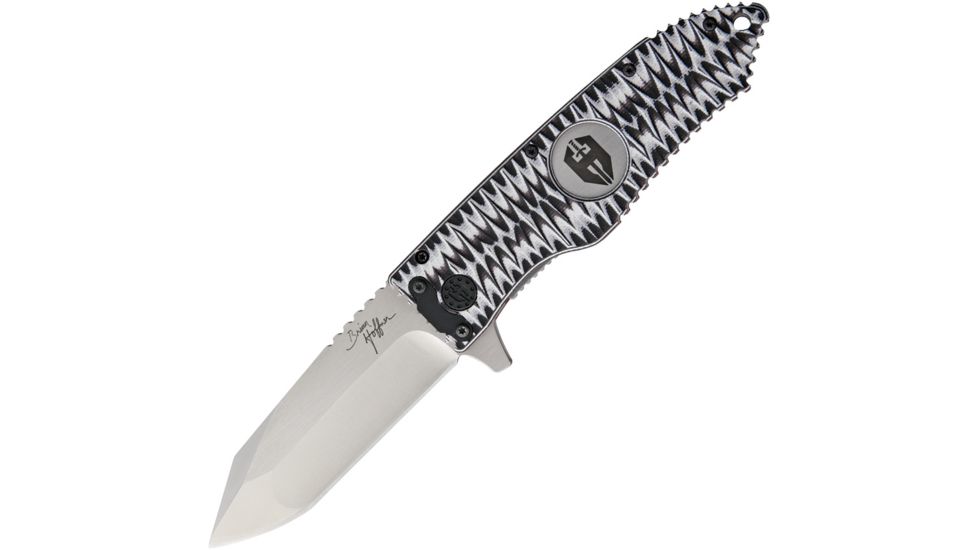 Hoffner Knives Creed Chiseled Linerlock B/W Folding Knife,3.5in,440C Steel,Standard Edge,Tanto,Satin,G10 Handle ATA37