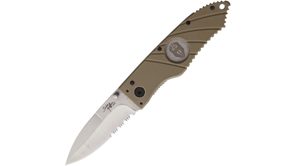 Hoffner Knives Flatline Linerlock Khaki Folding Knife,3.5in,Stainless Steel,Standard Edge,Stonewash ATA26