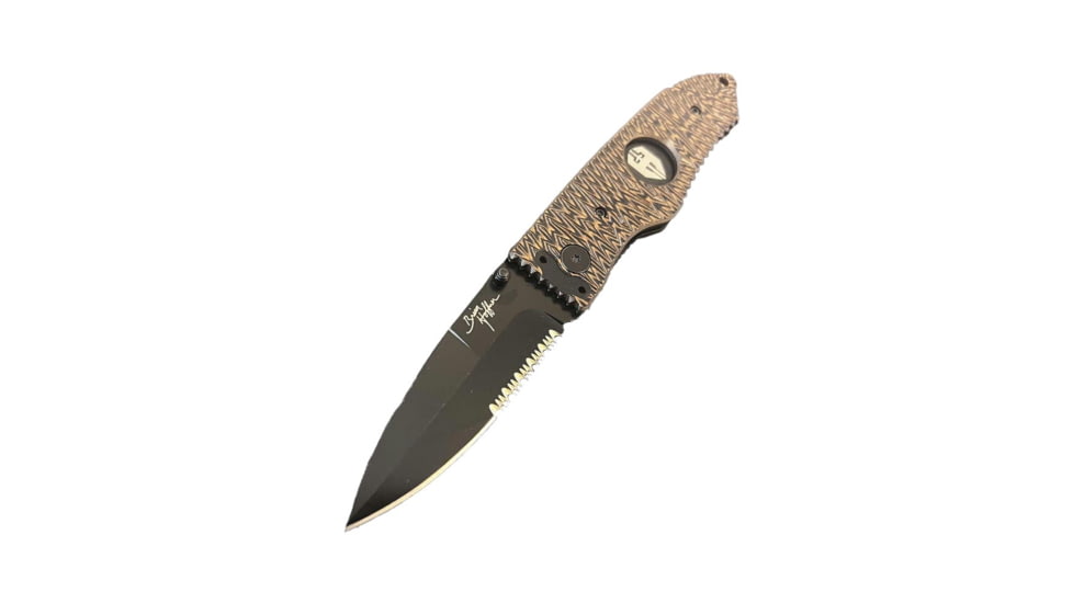 Hoffner Knives Folding Knife, 3.5in, 440c, Spear Point Blade, Chiseled Maduro Grip, Black Combo Blade, FK-S3CBK-CMA