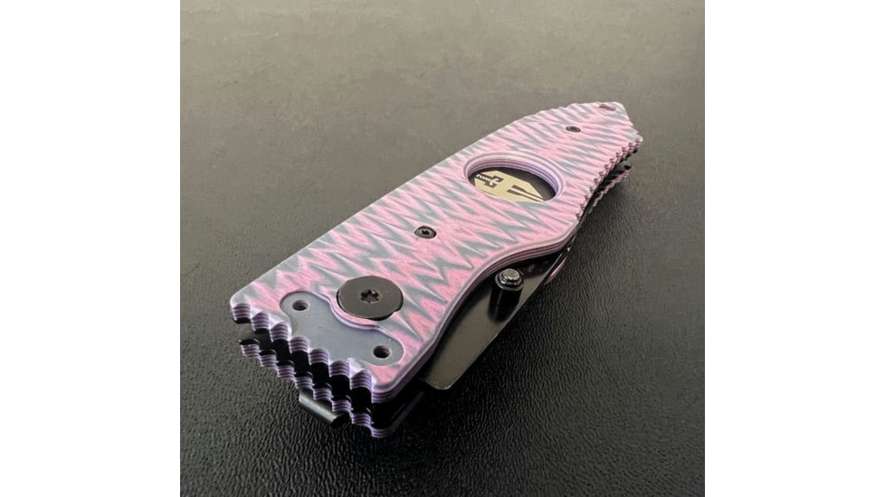 Hoffner Knives Folding Knife, 3.5in, 440c, Spear Point Blade, Chiseled Valkyrie Grip, Black Combo Blade, FK-S3CBK-CPG