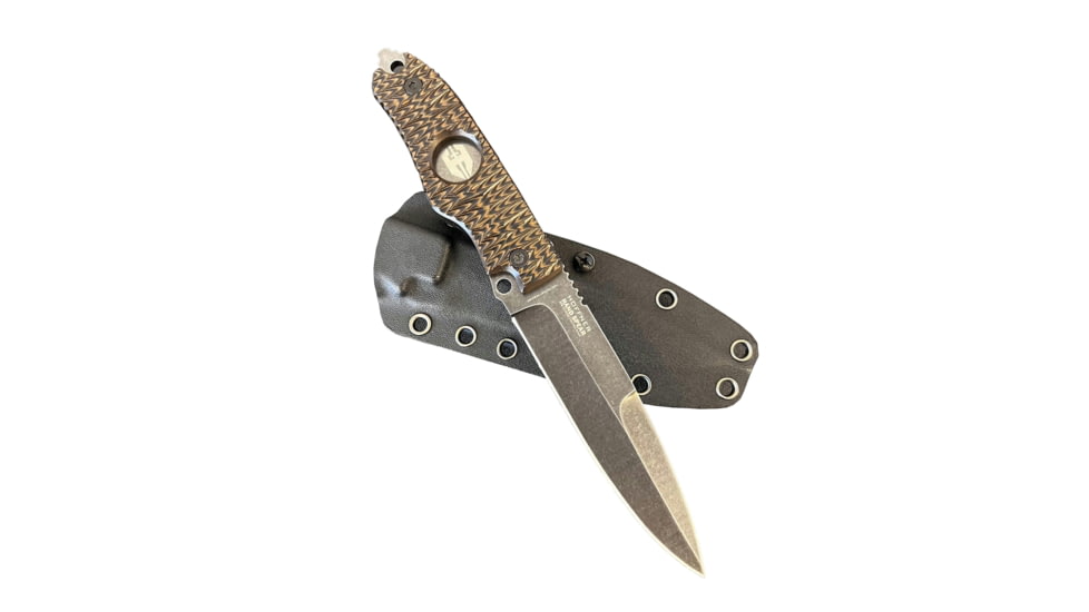 Hoffner Knives Hand Spear Fixed Blade Knife, 5in, 440C Steel, Chiseled Maduro Grip, Black Smooth Blade, Black, HS-S5SBK-CMA