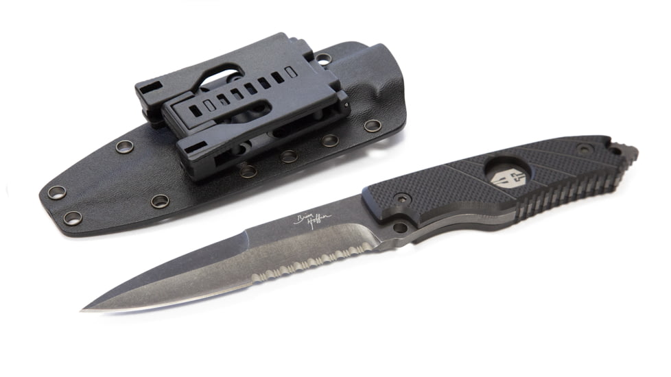 Hoffner Knives Hand Spear Flatline Combo Fixed Blade Knife, 4 7/8in Stainless Steel Spear Point Blade, Khaki/Black, 4 7/8in Blade, HS-S5CBK-FK